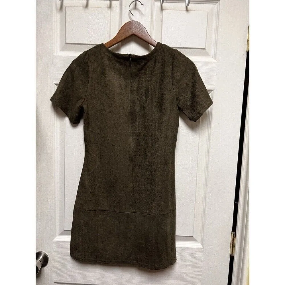 Paper Crane‎ Anthropologie Dress Women Size Small Olive Faux Suede CQNc - Image 6
