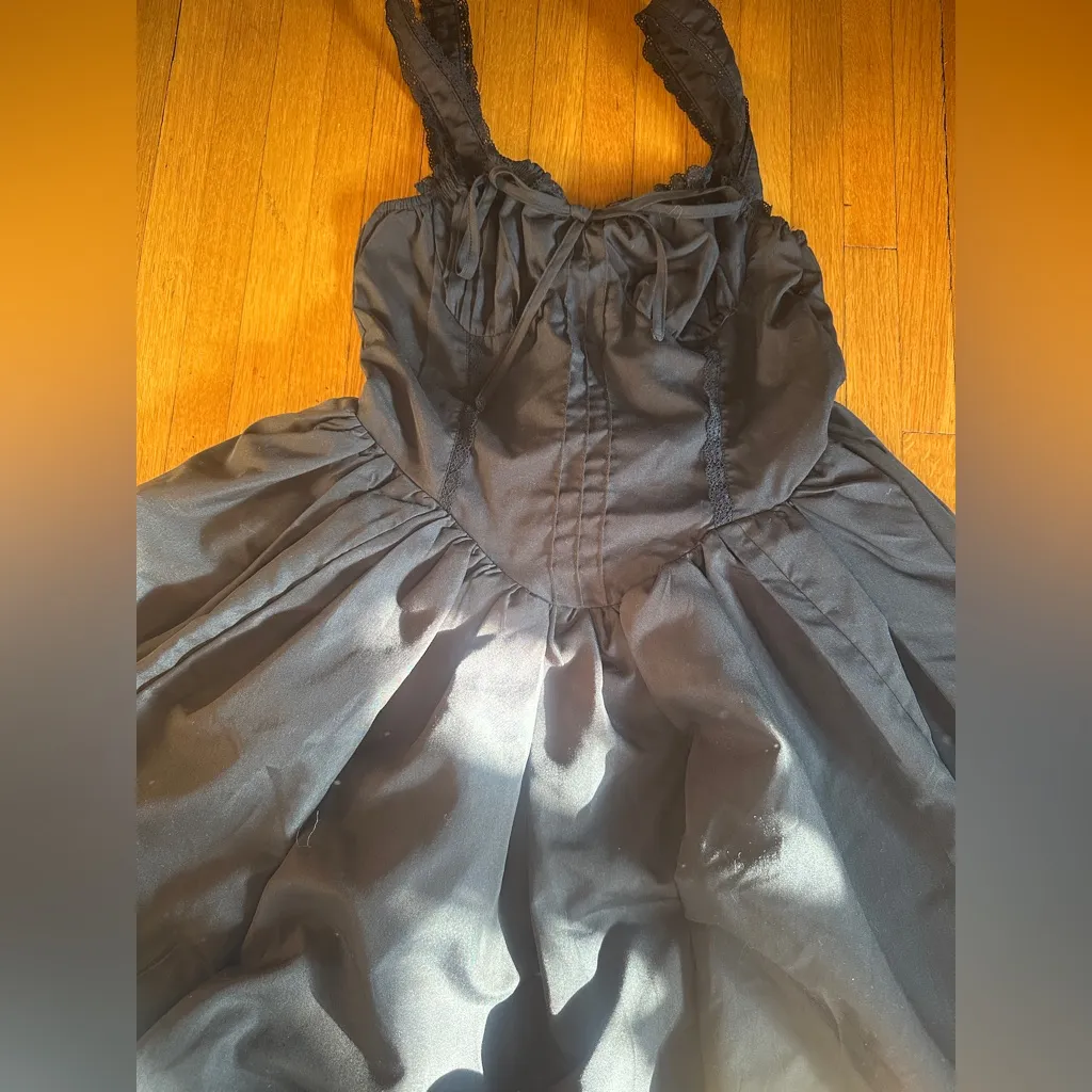 SHEIN BAE Summer Short Puff Sleeve Lace Splice Pleated Mini Dress, Size S - Image 5