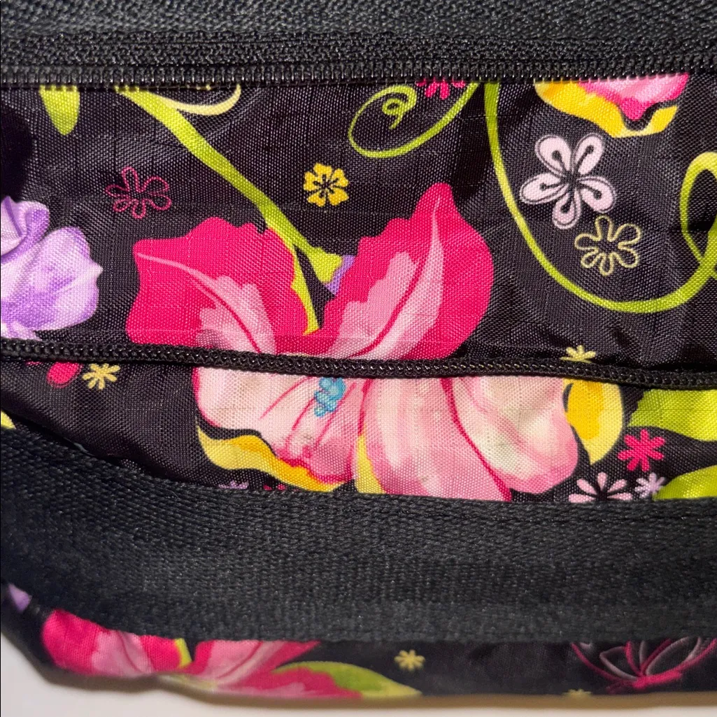 LE SPORT SAC…BLACK HOBO BAG BRIGHT COLORFUL FLORAL DESIGN DOUBLE ZIPPER CLOSURE Black - Image 10