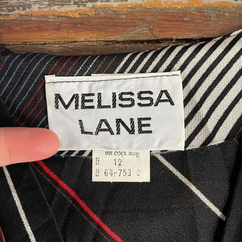 Vintage 70s Melissa Lane Striped Pleated Dress Semi Sheer Faux Wrap - Sz 12 💚🎀 - Image 13