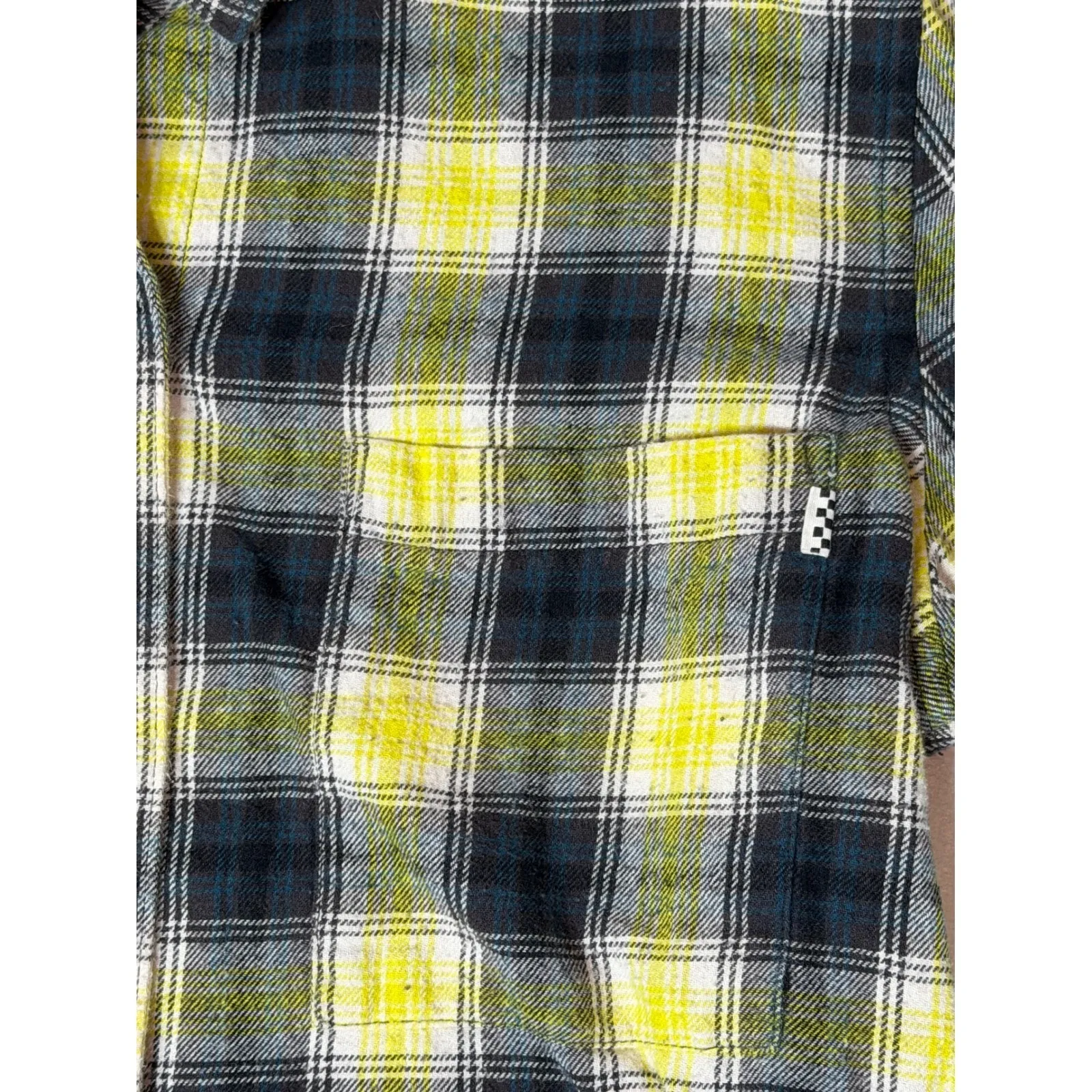 VANS Women's Plaid Flannel Shirt Long Sleeve Button Up Yellow Black LG‎ - Image 9