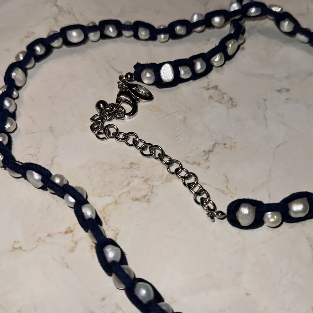 Chicos pearl necklace suede navy Paige long single strand‎ - Image 2