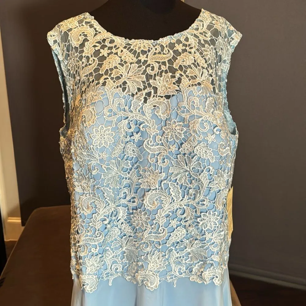 Women’s Pale Blue Chiffon & Lace Dress Matching Jacket Size XXL (20/22) - Image 2