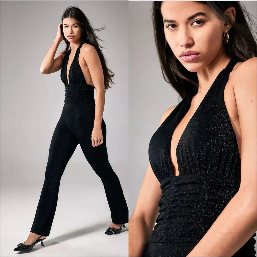 Silence & Noise Aston Halterneck Jumpsuit Small NWT Glitter - Image 3