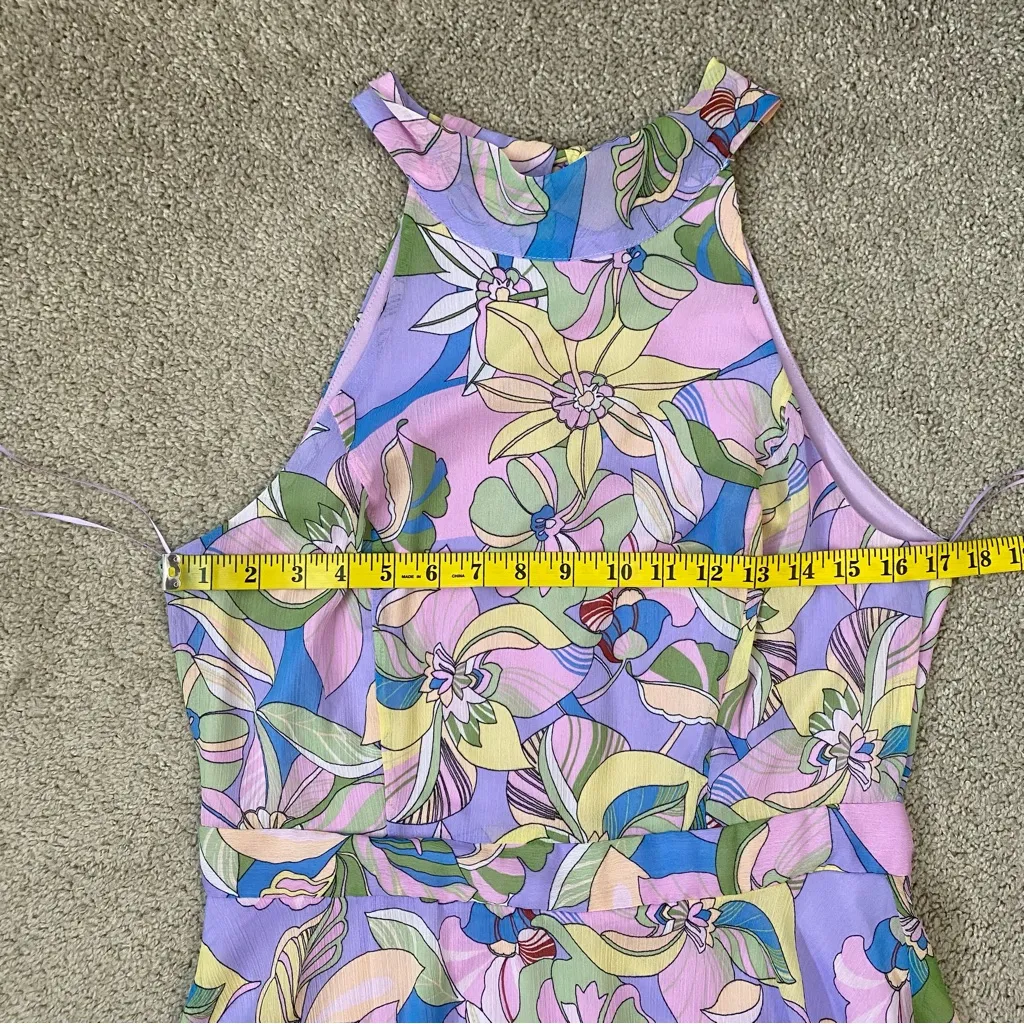 Tahari ASL‎ Sleeveless Tiered Dress Floral Pastel Marble 10 Purple - Image 6