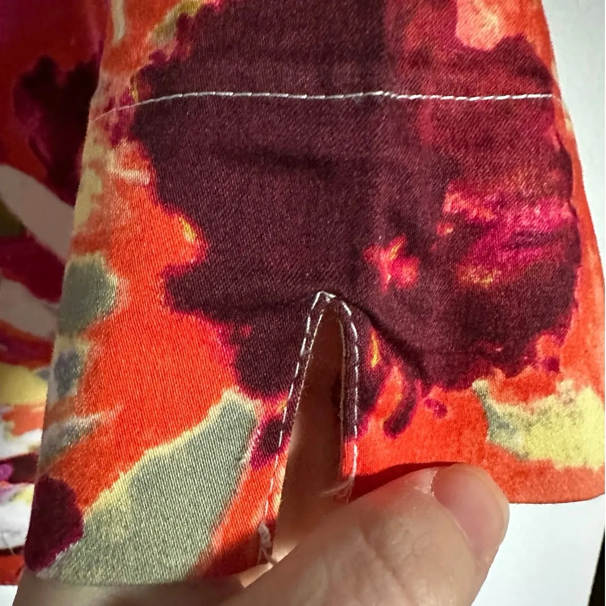 Mirror Image Bright Watercolor Floral Artsy Jacket 3/4 Sleeve Painted Flowers XL Orange - Image 3