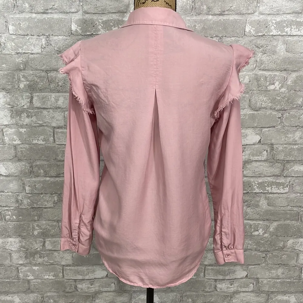Cloth & Stone Anthropologie Pink Ruffled Chambray Button Down Shirt - Image 5