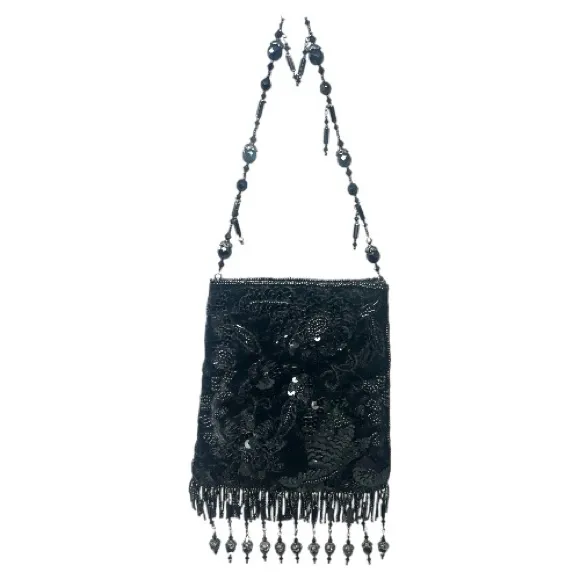 Todd Anthony Black Beaded‎ Sequin Evening Bag Vintage Flapper Purse - Image 2