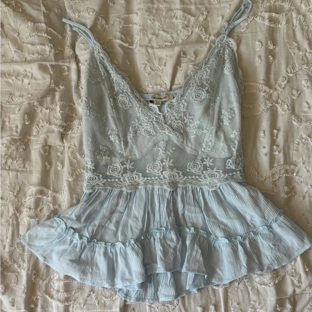 Francesca's NEVER WORN Sky Blue Lace Top XS - Image 2
