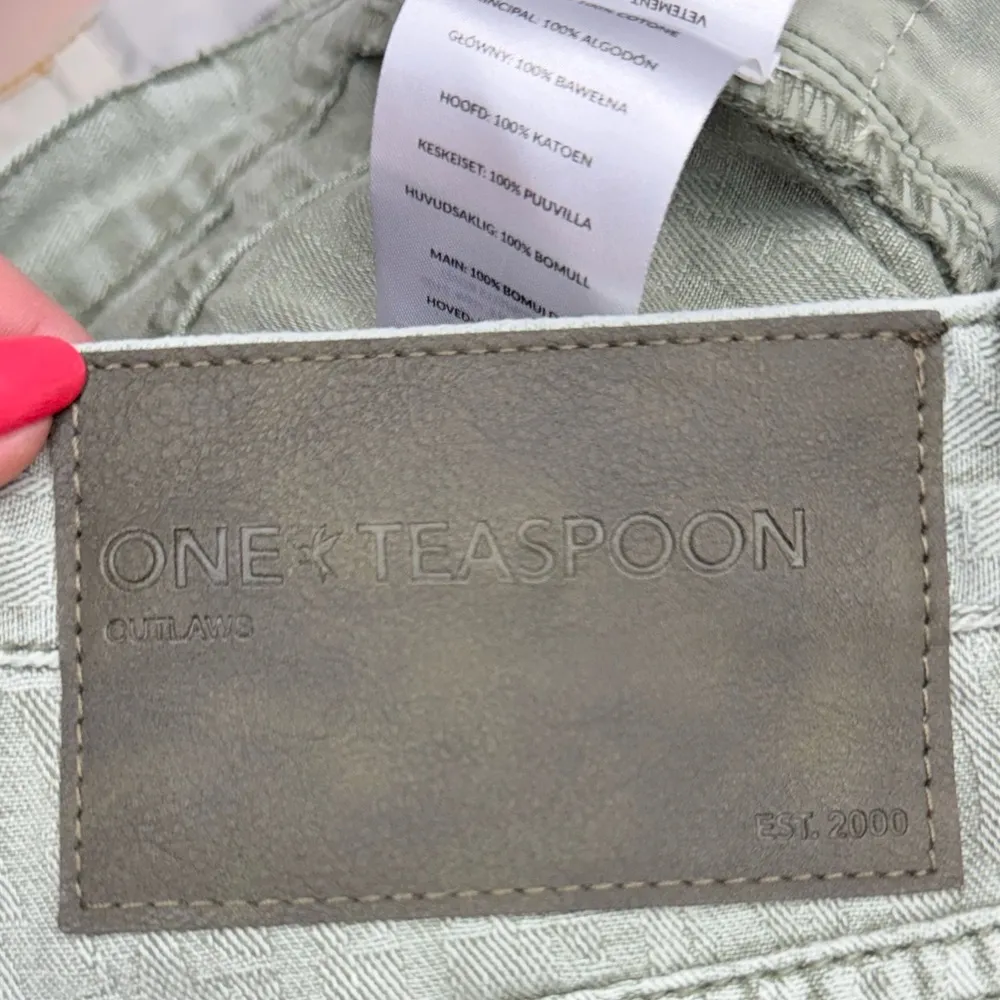 One Teaspoon Outlaws Mid Waist Frayed Hem Denim Shorts, Khaki Green, Size 28 - Image 5