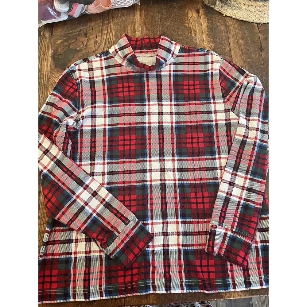 Lands End Turtleneck Women's M 10/12 Relaxed Fit Mock Red Plaid Long Sleeves - Image 2