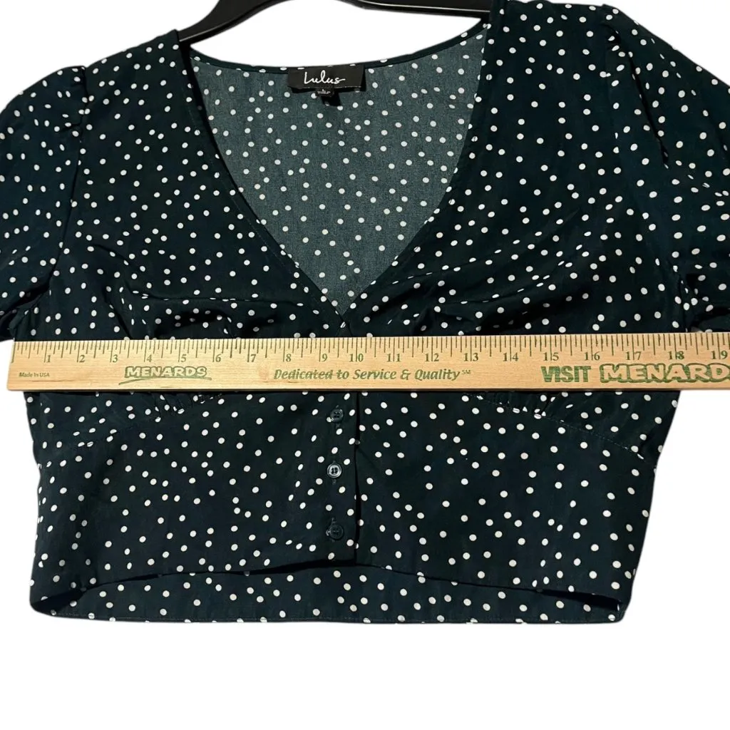 Lulus Women's L Love‎ Always Forest Green Polka Dot Long Sleeve Crop Top Cropped - Image 10