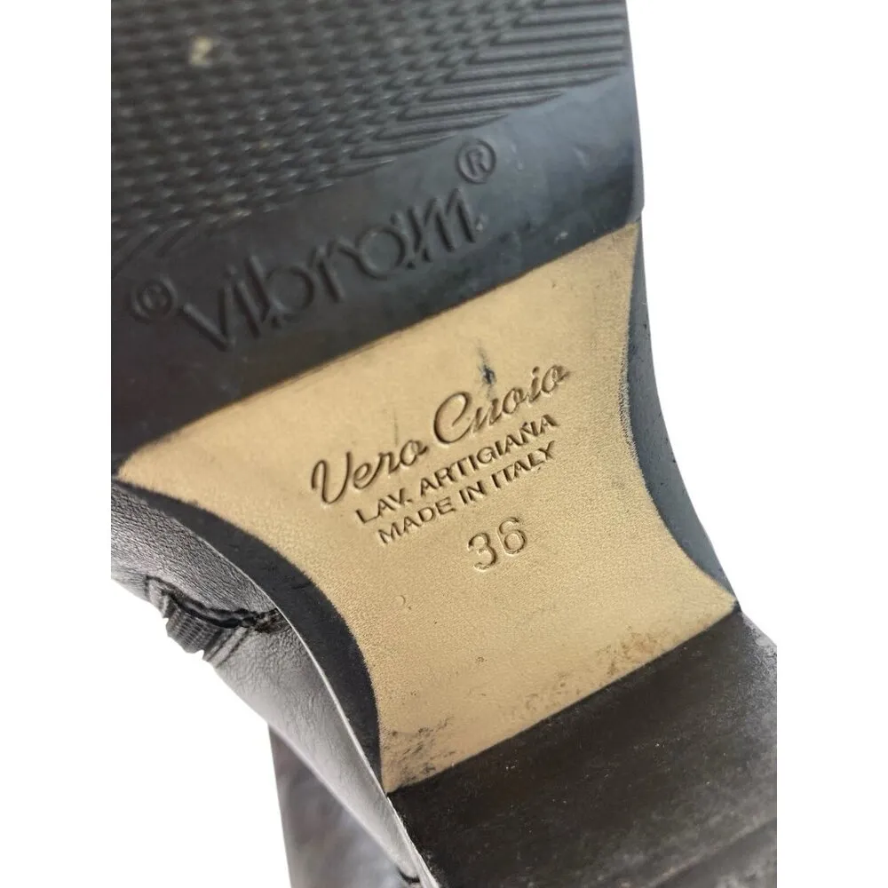 *Vero Cuoio Boots Womens Sz 36 Black Leather Knee High Fold Over Classic Luxury - Image 11