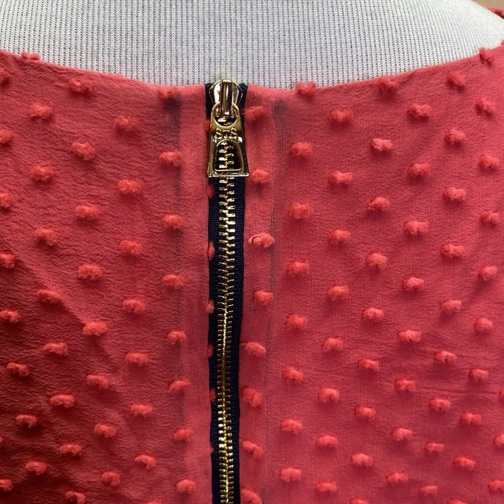 STS Sail to Sable Pink Coral Silk Ruffle Sleeve Swiss Dot Dress Size 2 - Image 7