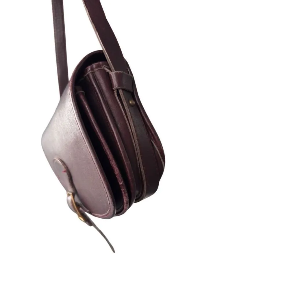 Leather Crossbody Bag Purse Vintage Style Buckle Flap Maroon Burgundy Red - Image 8