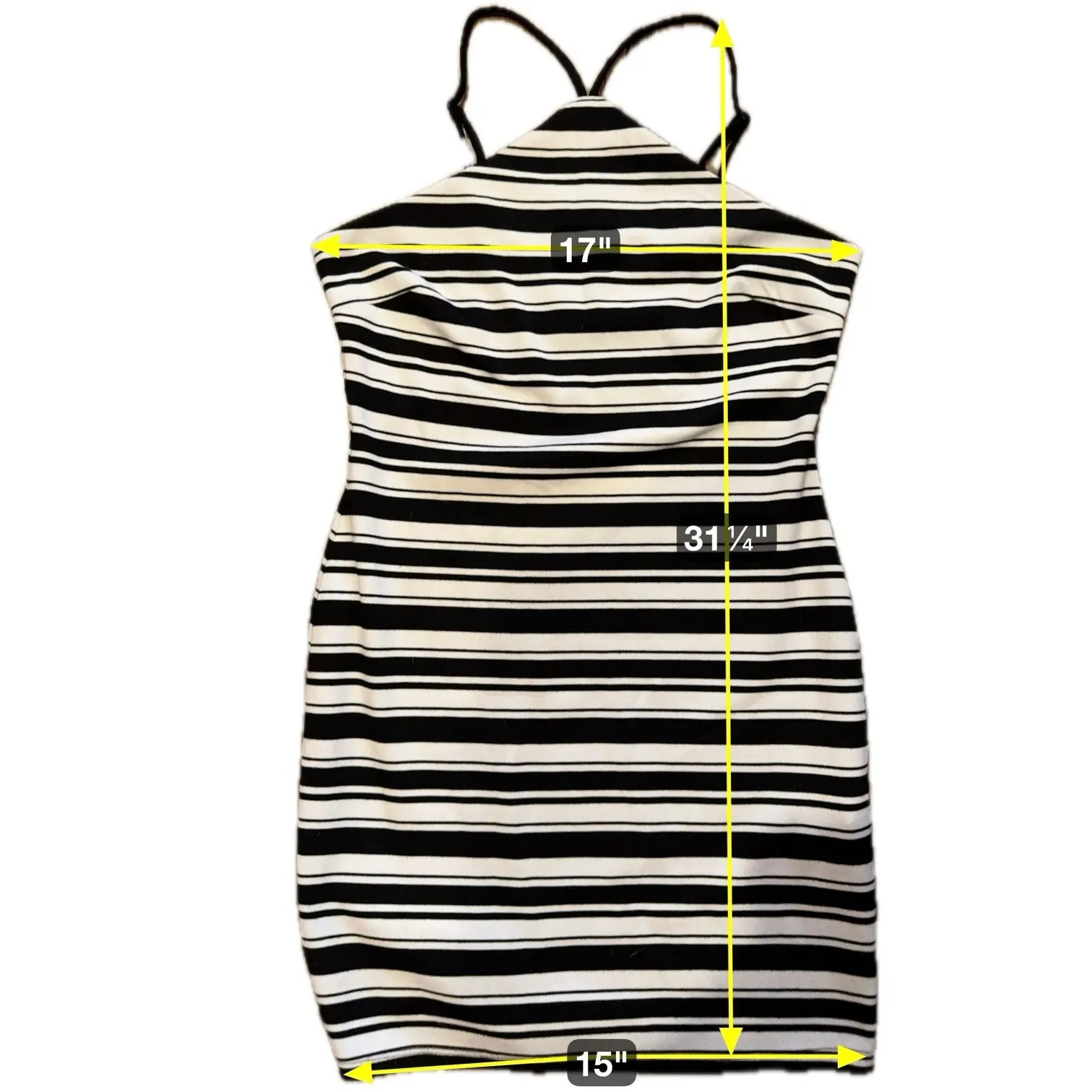 Forever 21 Striped Halter Bodycon DressMini Black/White Sz L - Image 7