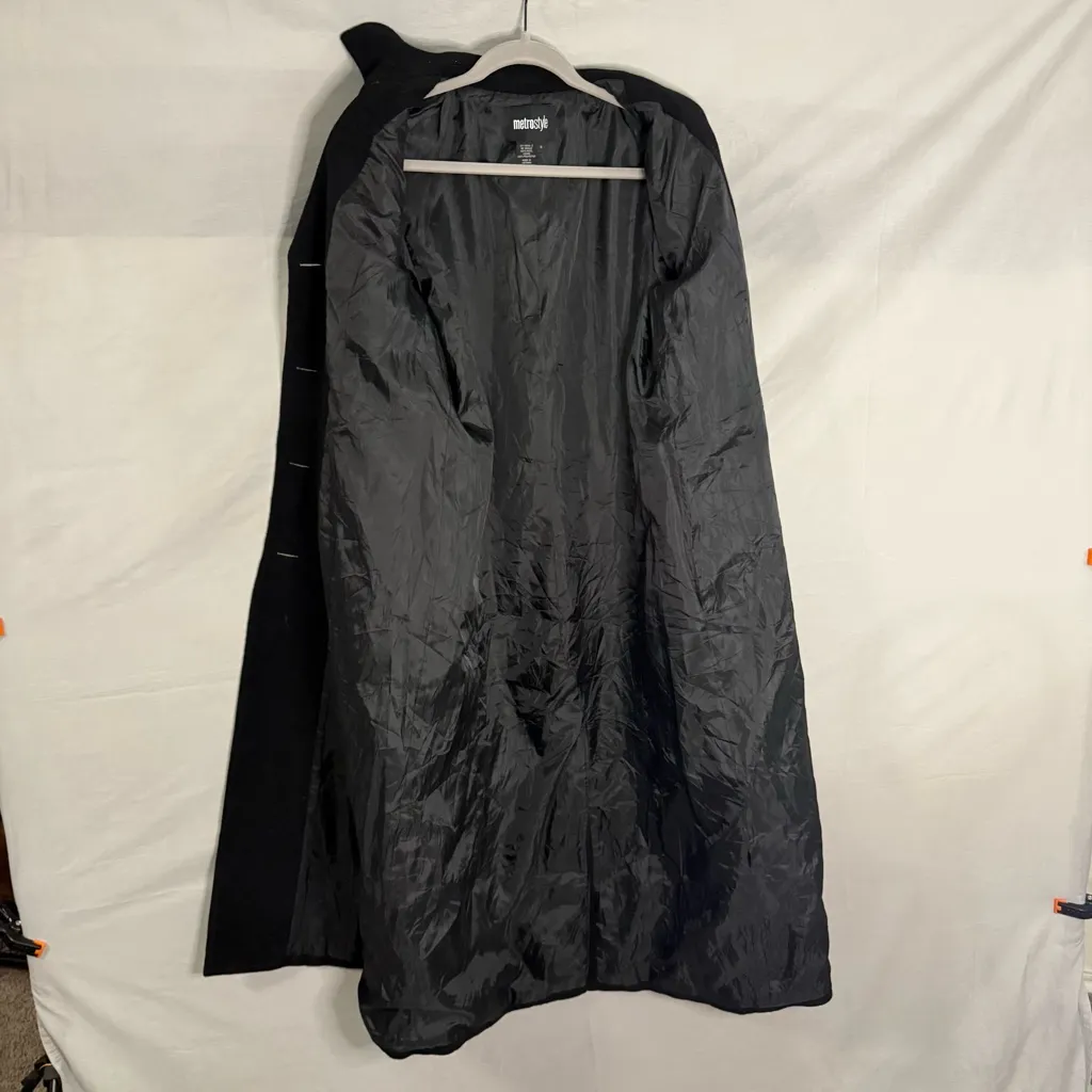 VTG Metrostyle Womens Long Wool Black Trench Coat Large | Size 12 Winter Goth - Image 7