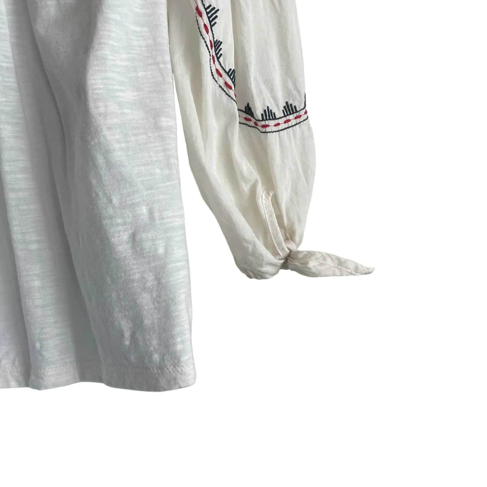 Vintage America Blues Women Top S Ivory 3/4 Sleeve Embroidered‎ Boho Festival - Image 5