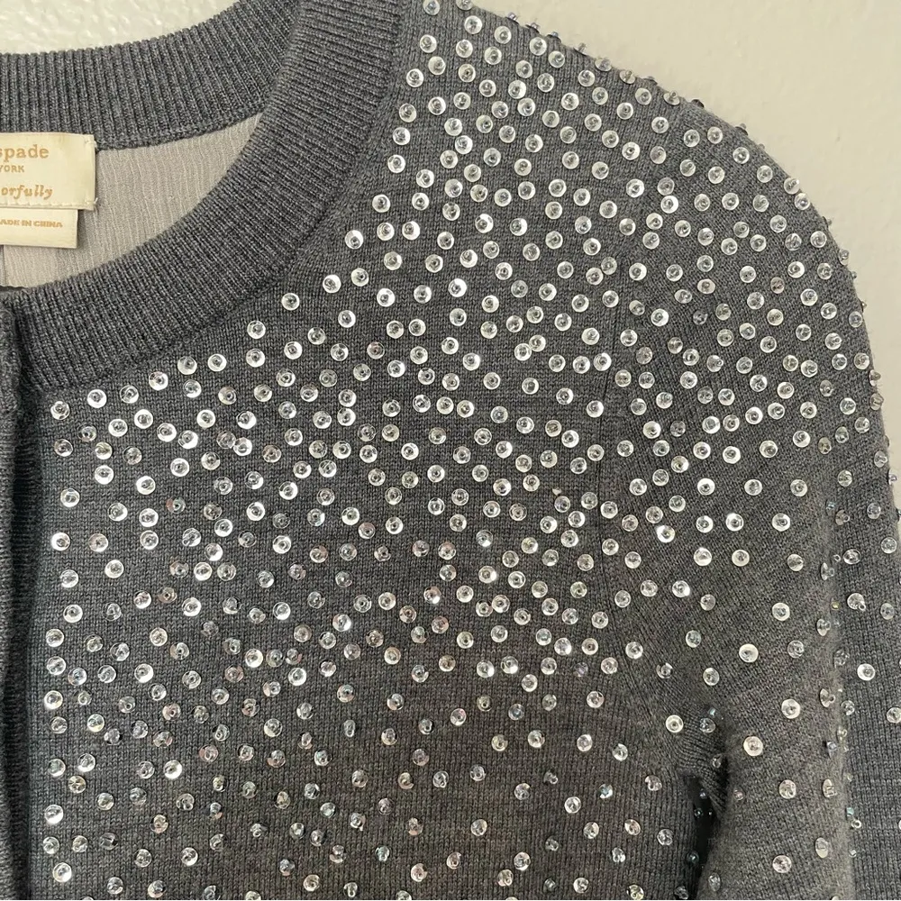 Kate Spade Midnight Gray Sparkle Embellished Cropped Cardigan Sweater Size XS - Image 6