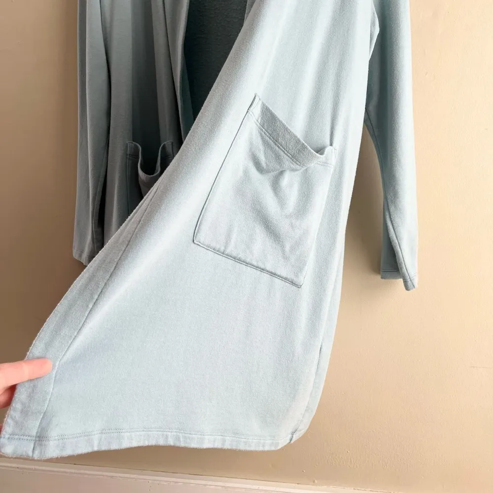 Eileen Fisher Organic Cotton Lyocell Blend Hooded Open Front Cardigan in Blue, M - Image 7