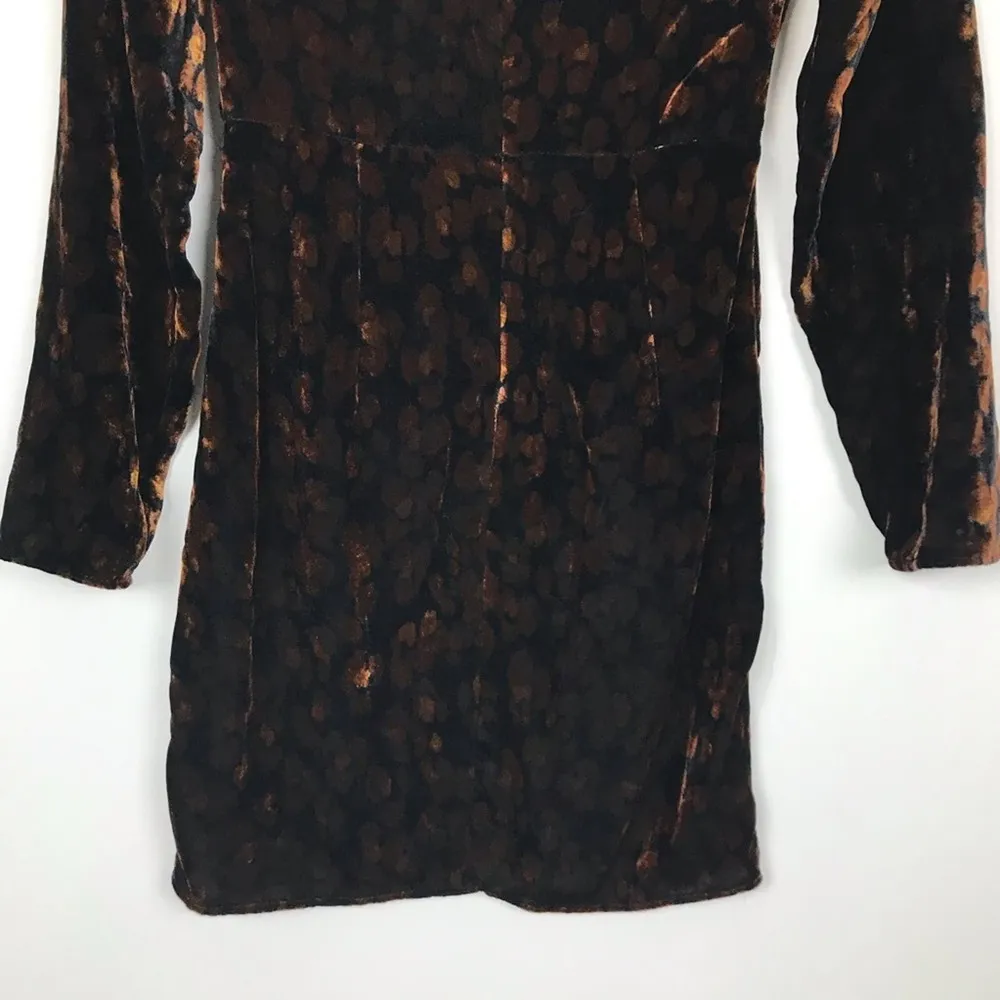 Zara TRF Leopard Print Velour Ruched Long Sleeve Dress Sz XS - Image 6