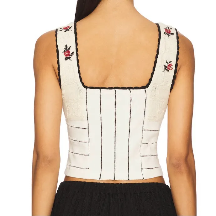 Free People Cream and Black Embroidered Top - Image 7
