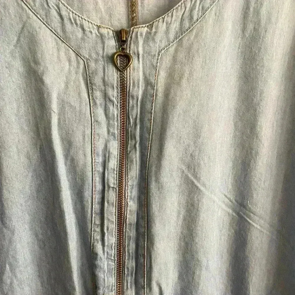 💥Vintage Vibe Denim Jumper Zip Up Dress L Blue Size L - Image 5