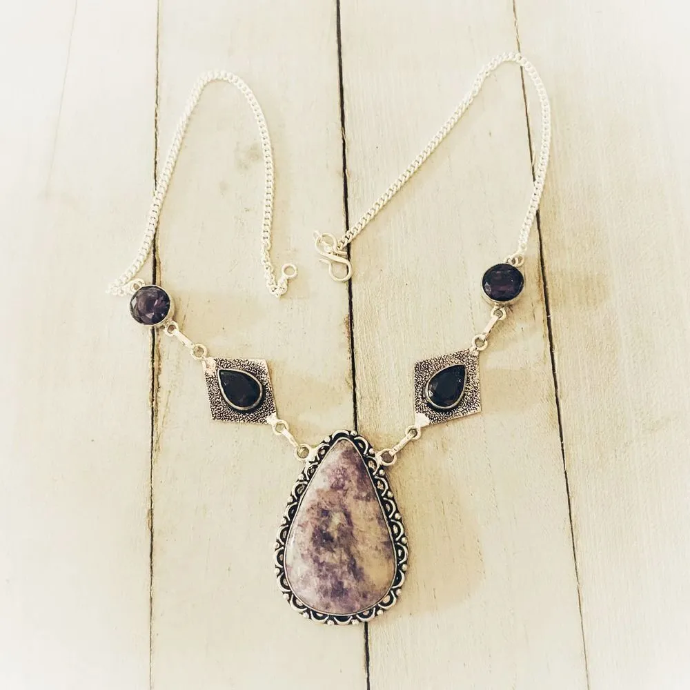 Lepidolite Amethyst Sterling Silver Necklace - Image 2