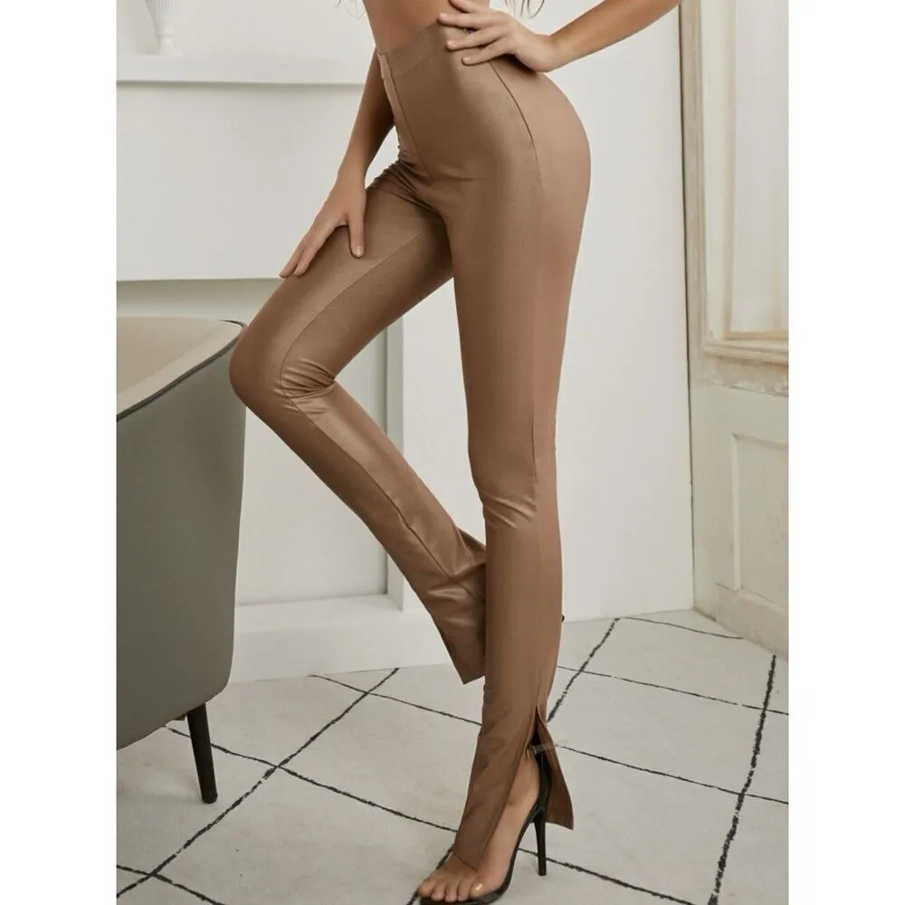 SBetro leather effect trousers  Pants Leggings Tall Women’s Slit High Rise M - Image 2