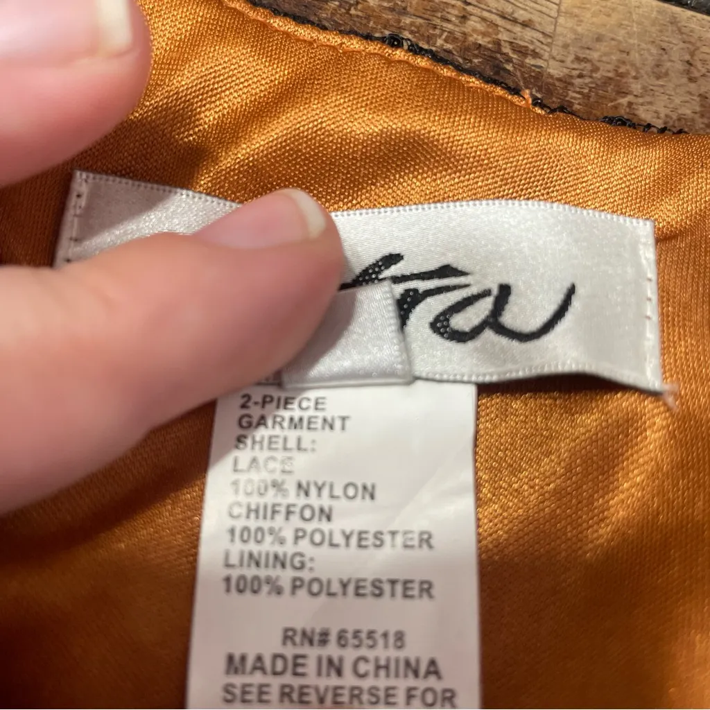 Vintage 90s‎ Y2K Orange Black Mesh Dress Whimsigoth Dark Fairy Goth 12 Babydoll - Image 6