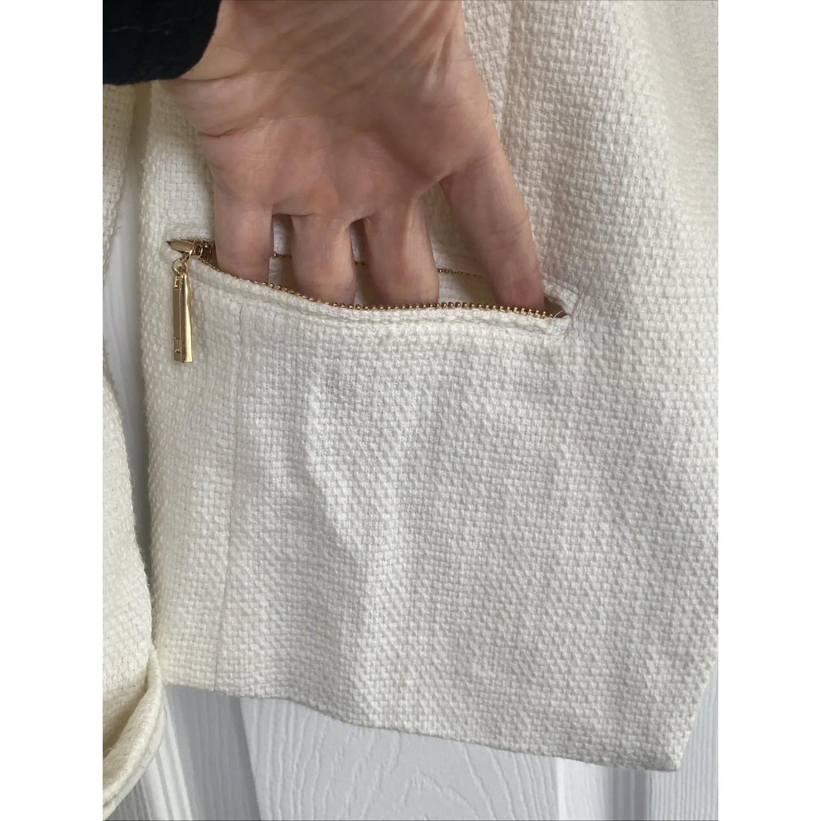 Ivanka Trump Womens Small Winter White Tweed Open Jacket Clean Girl Corp - Image 5