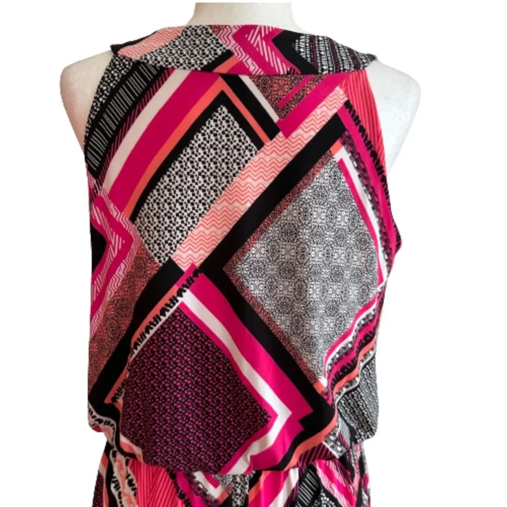 Studio One Maxi Dress Geometric Silver Embellished Neck Sleeveless Small - Image 7