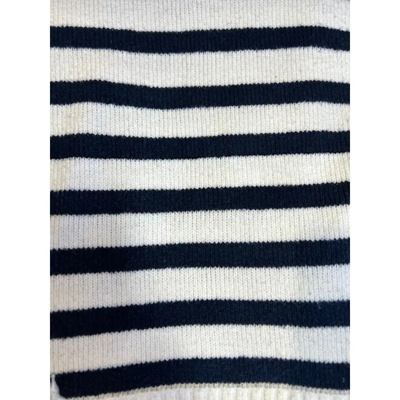 ABERCROMBIE & FITCH Women's Medium Mock Turtle Neck Sweater Navy Stripe Boxy - Image 3