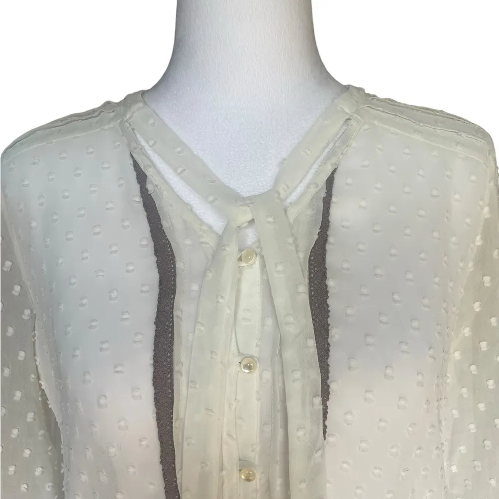 Matilda Jane Long Sleeve Button Up Blouse Swiss Dot Bow Neck Sheer Womens Small - Image 4