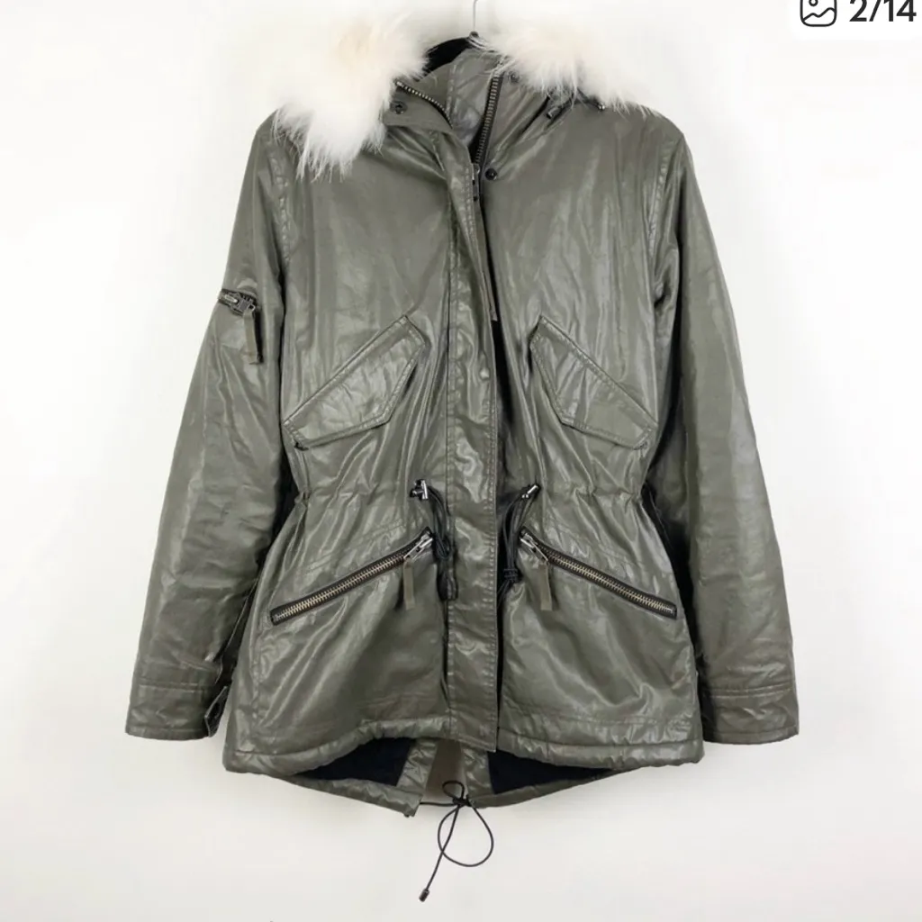 SAM. Devon Parka Fur Coated Zip Jacket Green Medium Cotton Winter Fall Warm - Image 2