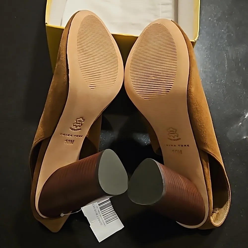 💕TRINA TURK💕 Sunset Blvd Suede Slingback Heels ~ Tan 10 New with Box (No Lid) - Image 11
