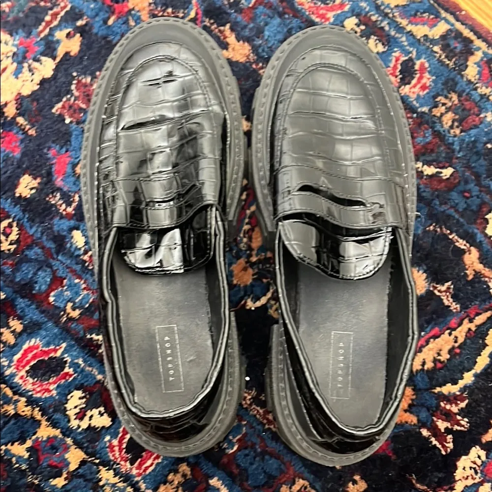 Topshop Black Platform Chunky Loafers - Image 3
