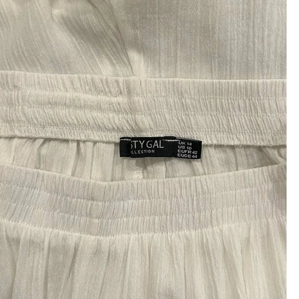 NEW Nasty Gal Crinkle Cotton Wide Leg Pants Cover Up Size Large - Image 7