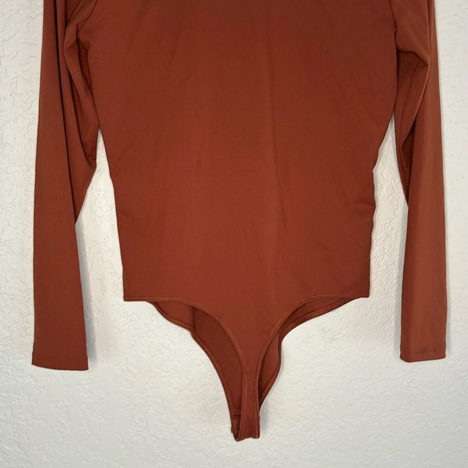 A&F Abercrombie & Fitch Brown Bodysuit Long Sleeve V Neck Thong Soft Minimalist - Image 4