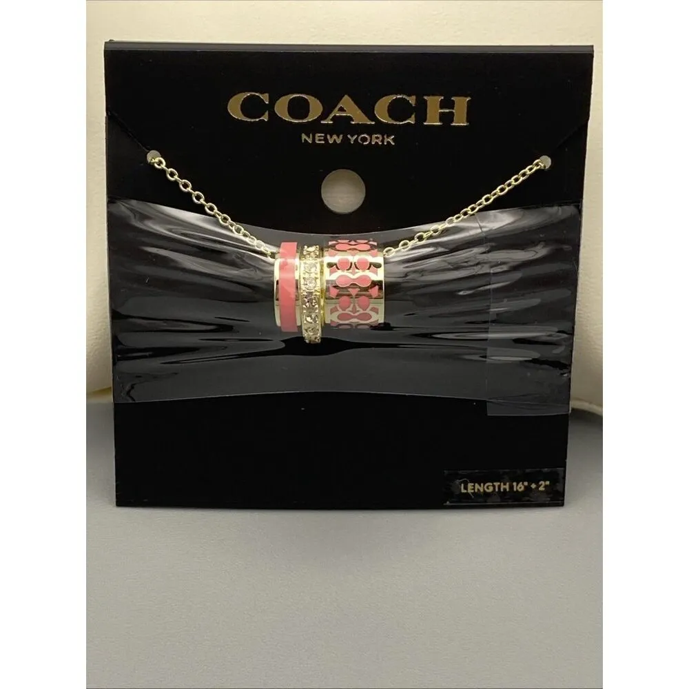 Coach Signature Enamel Necklace NWT C9446 Gold/pink~ New In Original Packaging - Image 2