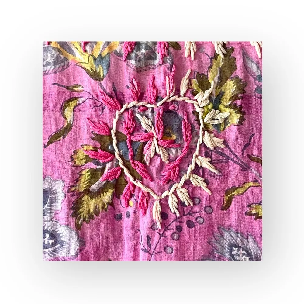 Raj ❤︎︎ Heart Embroidery Tunic Top Dress ❤︎︎ Pink Floral ❤︎︎ Made in India ❤︎︎ Size XL - Image 9