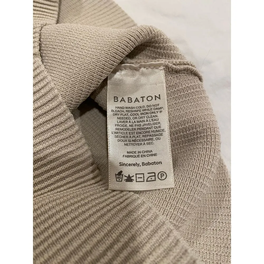 Aritzia Babaton Scoop Neck Sculpt Ribbed Knit Cropped Tank Top Beige Women Small - Image 7