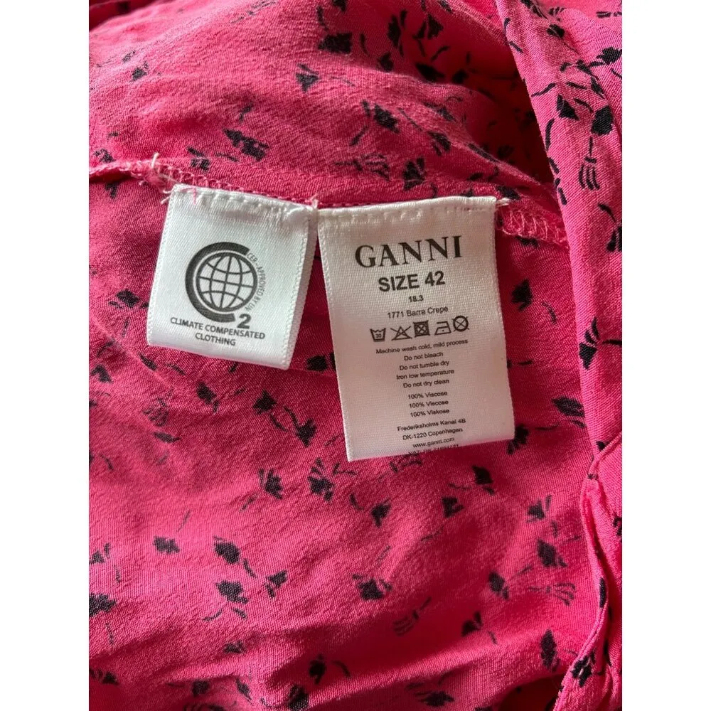 NWT Ganni Pink and Black Patterned Wrap Dress - Image 6