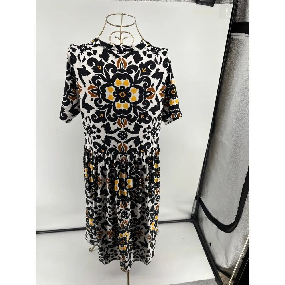 Boden Easy Notch Neck Jersey Dress Size 10L Short Sleeve Black Opulent Pome - Image 8