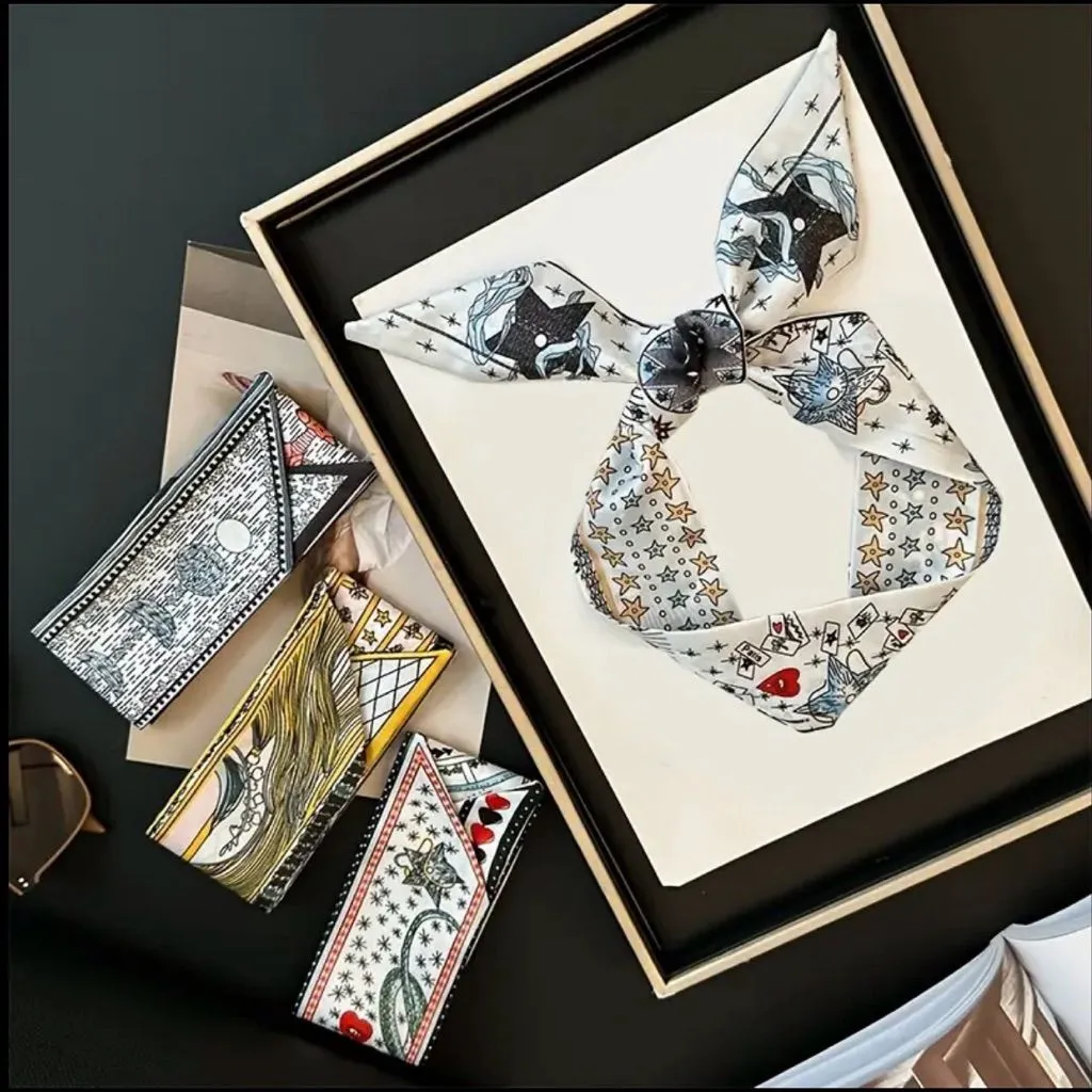 Set of 6 Tarot Card Twilly Scarves Silk Ribbon Scarves / Bag Twillys Green - Image 11