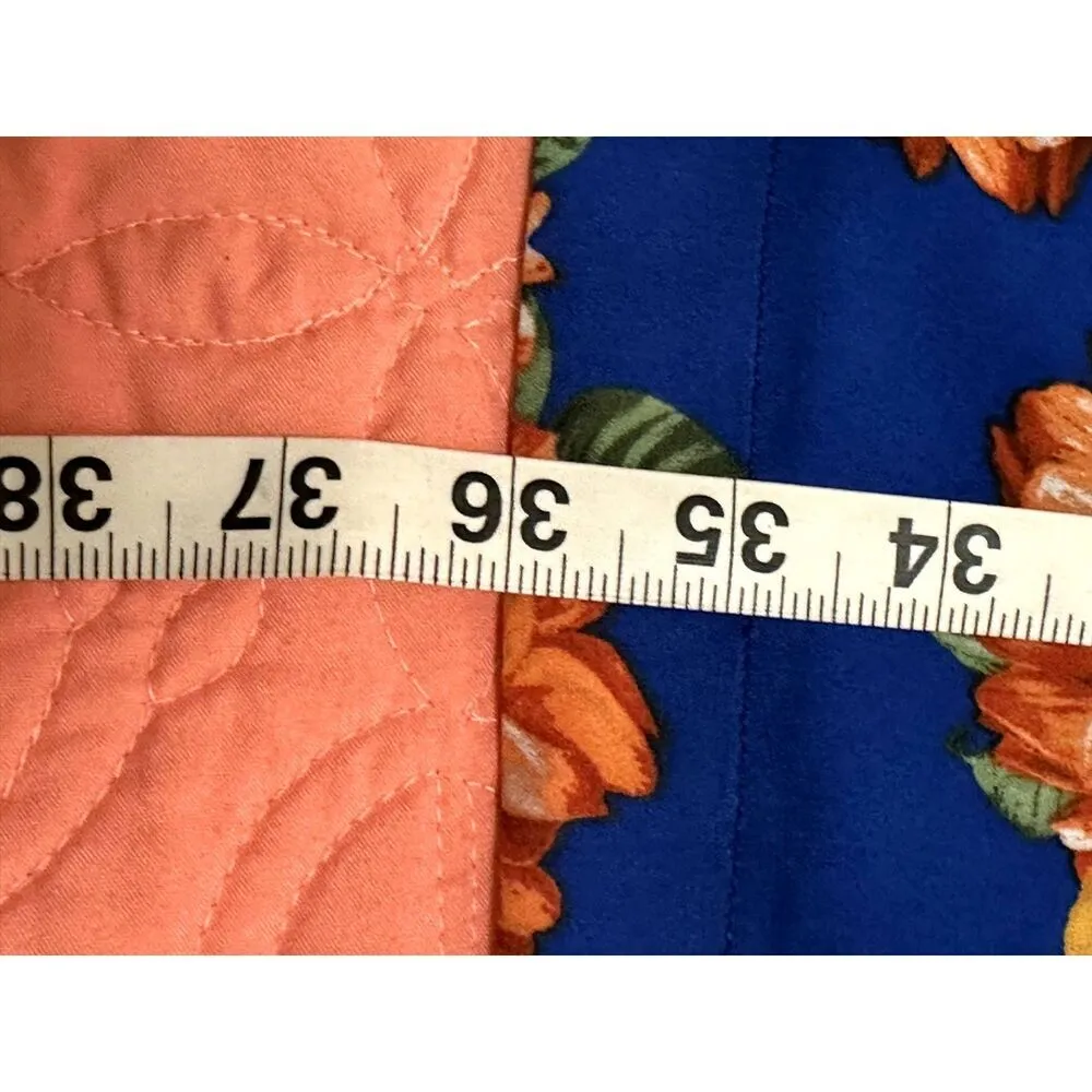 GIBSON LATIMER Women’s Shift Dress Size L  Blue Orange Floral Smocked Cuff Lined - Image 9