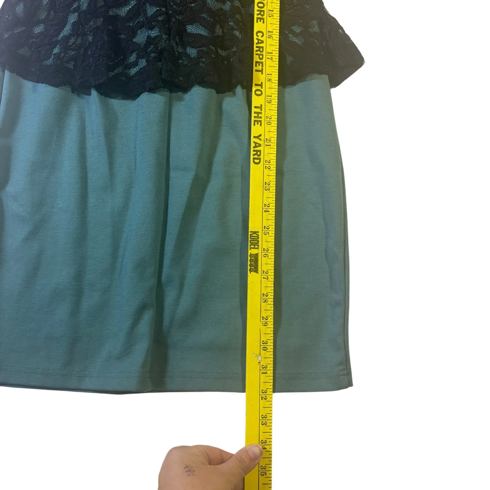 Kiss & Cry Dress Women's‎ Medium Black Lace Peplum Top Green Sheath Y2K - Image 9