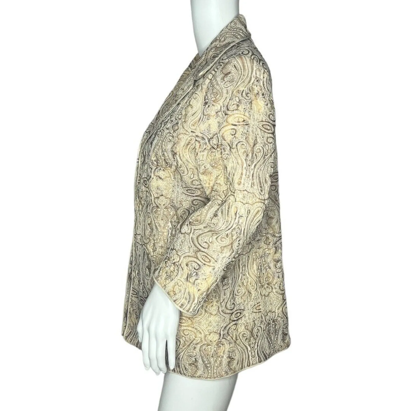 Susan Graver Blazer Womens Small Jacket Cream Paisley Embroidered Neutral Chic - Image 3