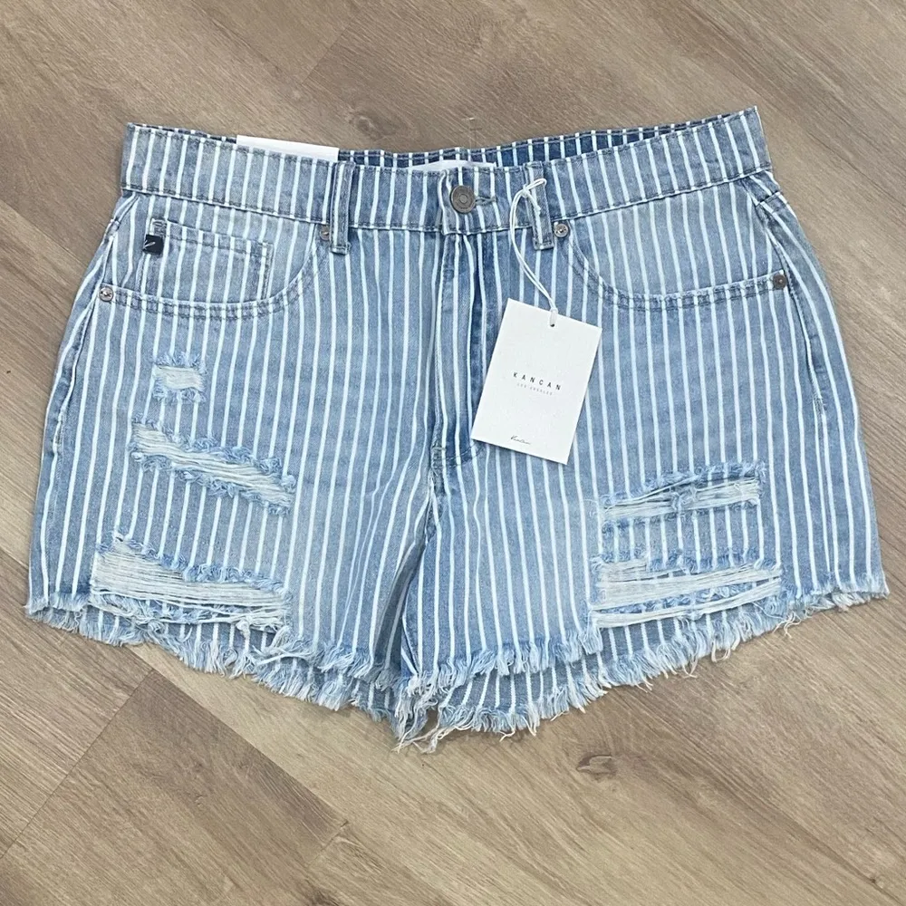 KanCan High Rise Stripe Jean Short XL - Image 5