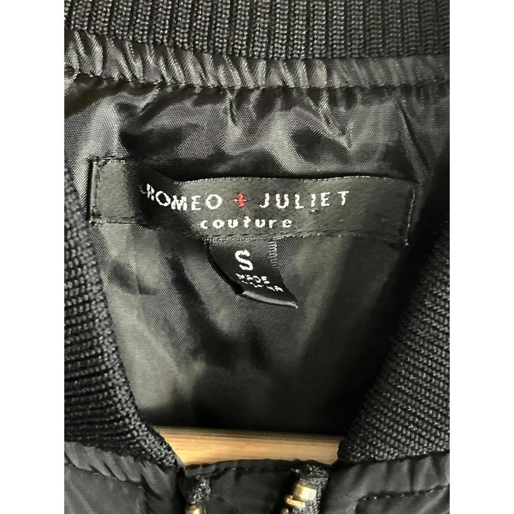 Romeo & Juliet Bomber Jacket Small Black Zip Front Snap Pockets Streetwear - Image 4